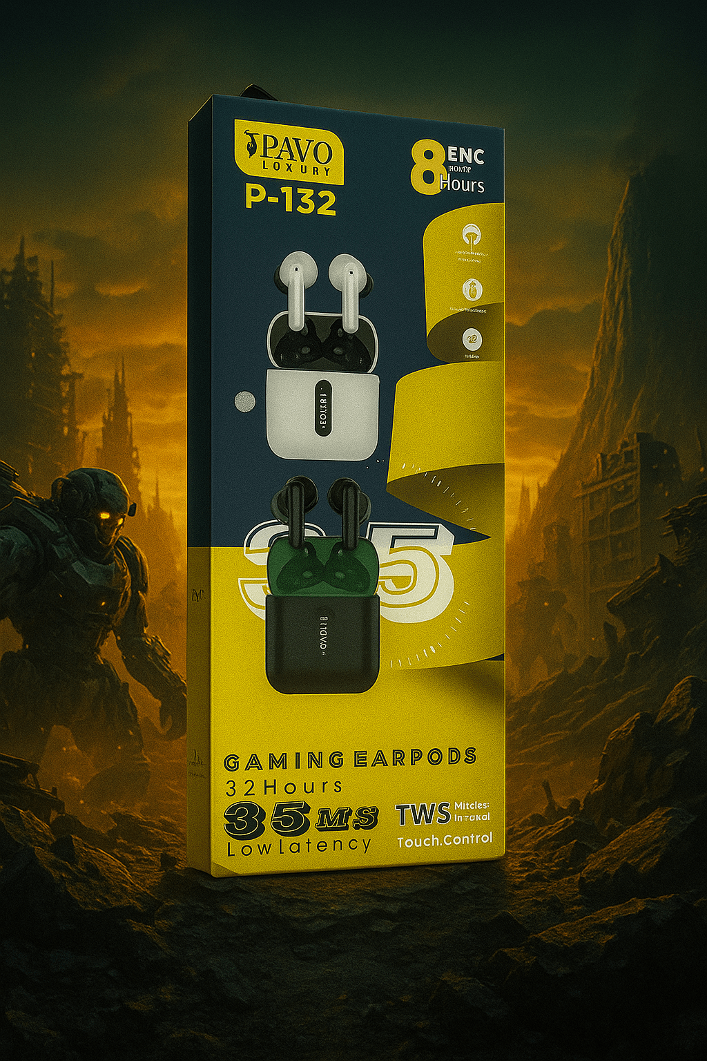 PAVO Luxury P - 132 | Gaming Earbuds | Low Latency 35ms | Dual Mic ENC | 32H Battery | TWS | Anti sweat - Image 2