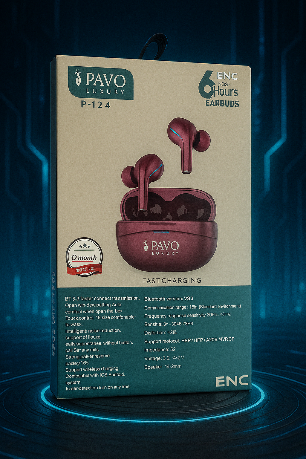 PAVO Luxury P - 124 TWS Earbuds | V5.3 | 14mm Driver | ENC Call Mic | ANC -42dB + 3dB | 30H Playtime - Image 3