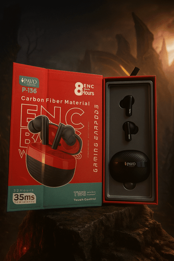 PAVO P - 136 Gaming Earbuds | Low Latency 35ms | Dual Mic ENC | 32H Battery | TWS | Anti sweat