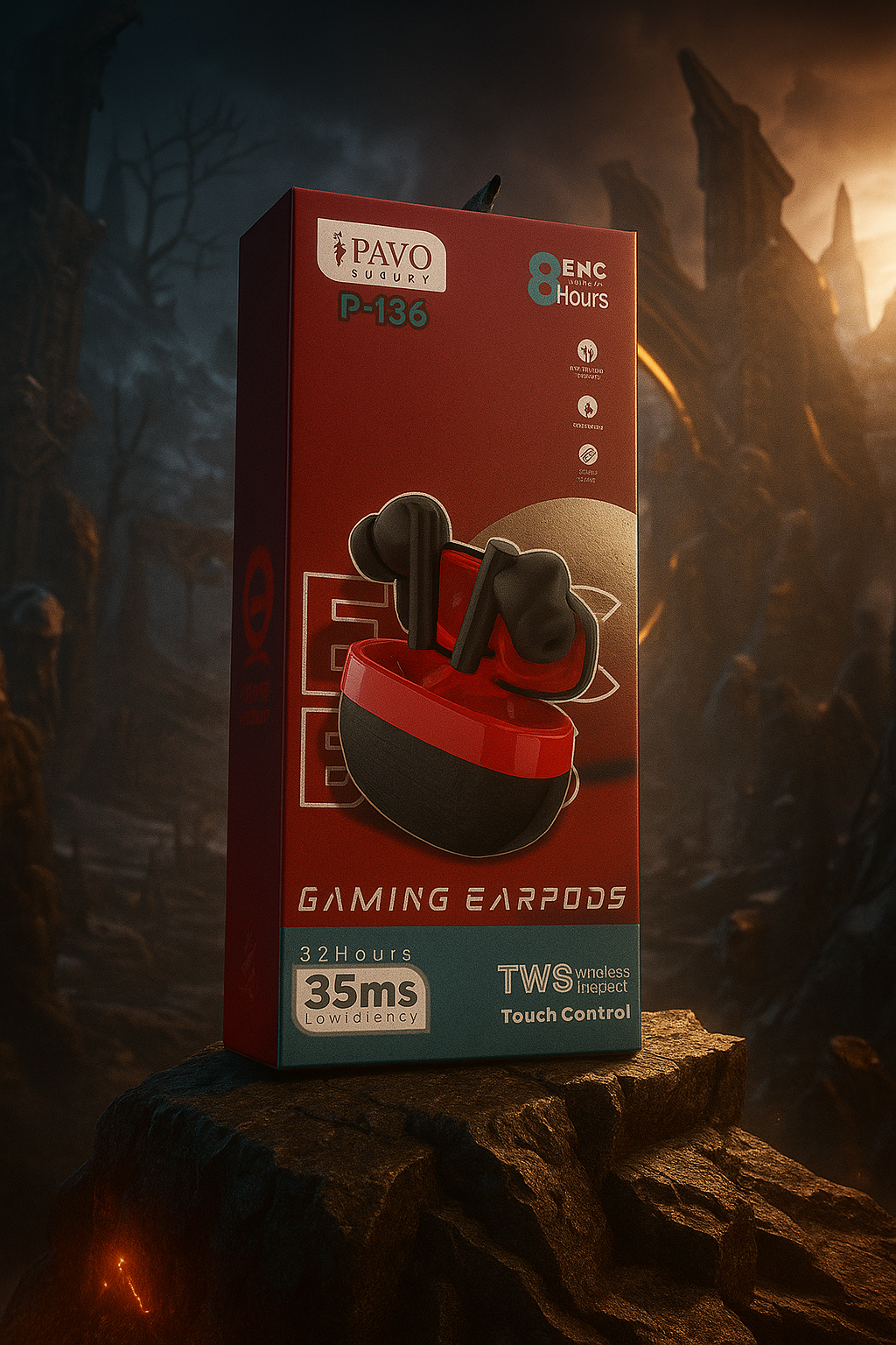 PAVO P - 136 Gaming Earbuds | Low Latency 35ms | Dual Mic ENC | 32H Battery | TWS | Anti sweat - Image 6